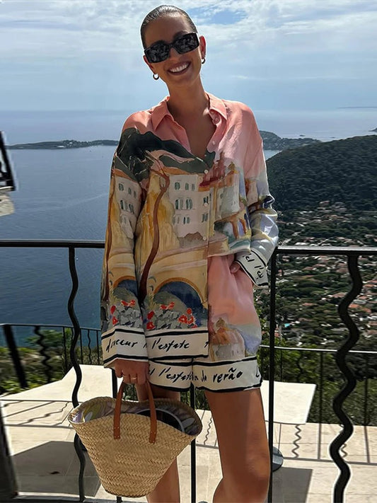 Sommer Zweiteiler: Print-Hemd & Shorts Set – Casual & Trendy