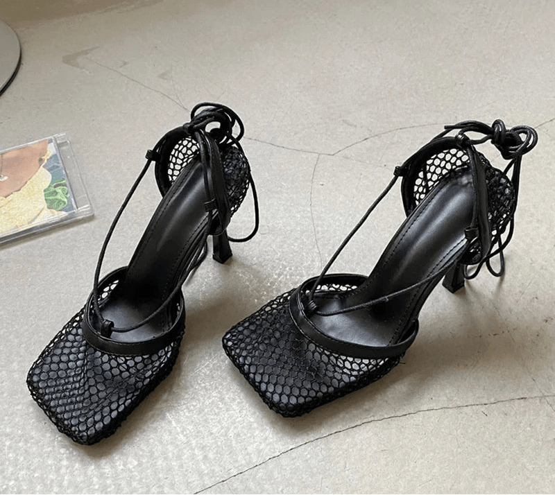 Stiletto Sandalen mit Karree-Spitze & Schnürung, sexy Pumps für Damen, elegant & modern