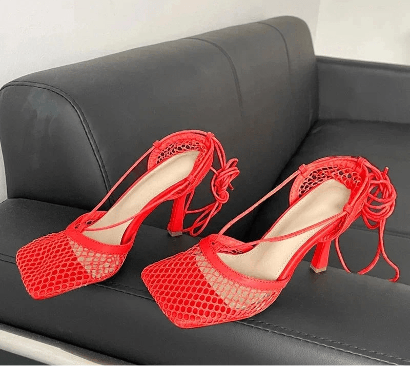 Stiletto Sandalen mit Karree-Spitze & Schnürung, sexy Pumps für Damen, elegant & modern