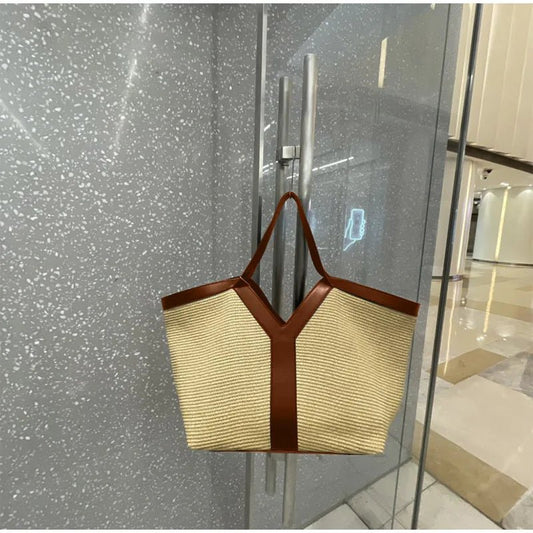 Strandtasche aus Stroh mit Y-Design – Große Kapazität, leichte Umhängetasche