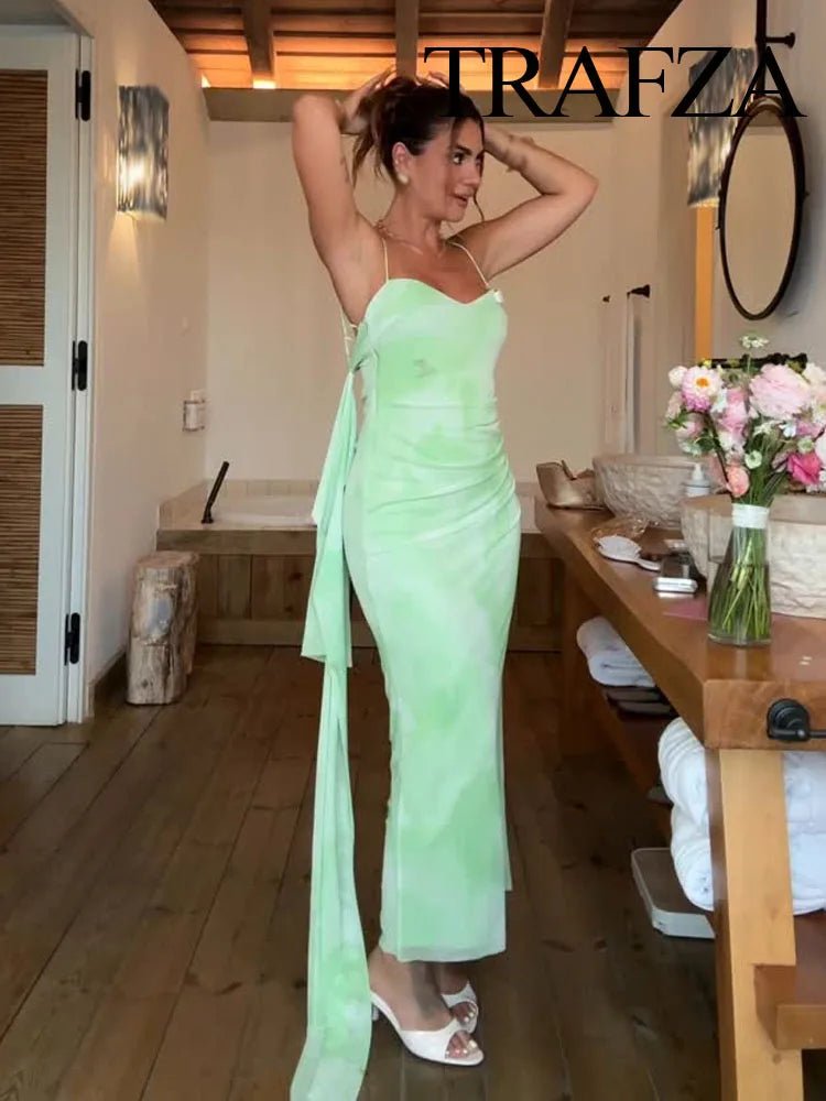 TRAFZA Damen Sommerkleid – Hellgrün, Rückenfrei & Sexy Tüll‑Midikleid