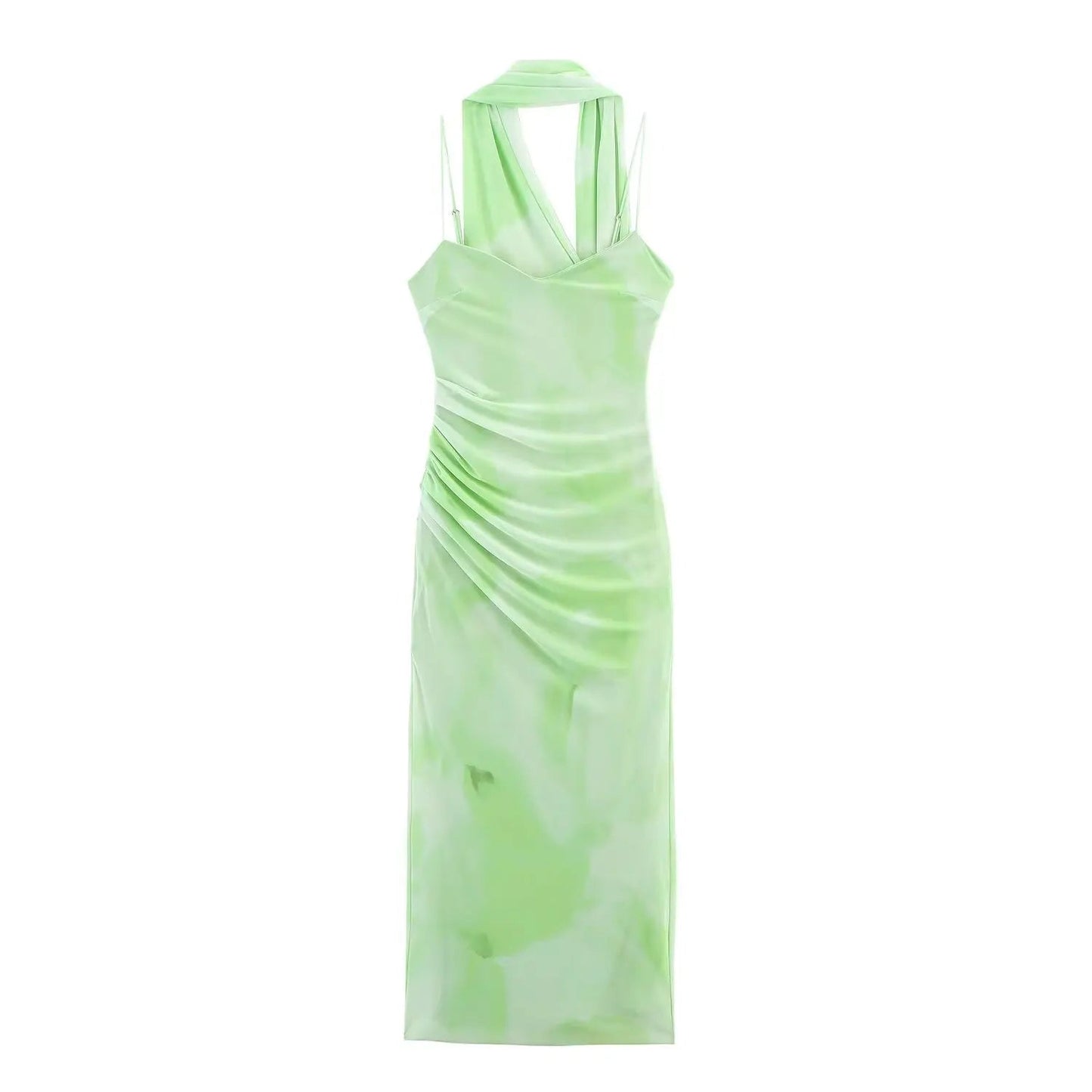 TRAFZA Damen Sommerkleid – Hellgrün, Rückenfrei & Sexy Tüll‑Midikleid