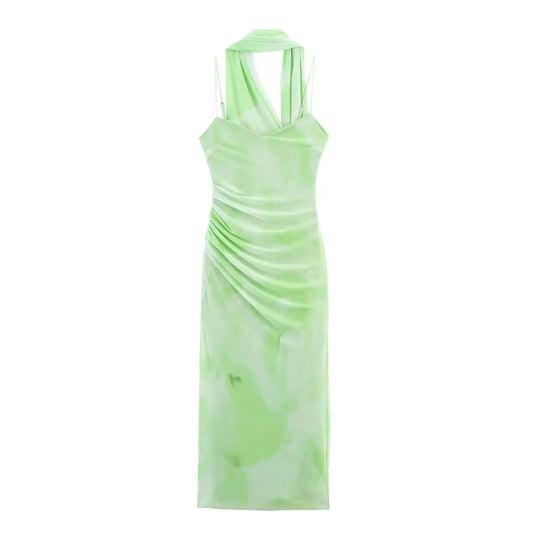 TRAFZA Damen Sommerkleid – Hellgrün, Rückenfrei & Sexy Tüll‑Midikleid