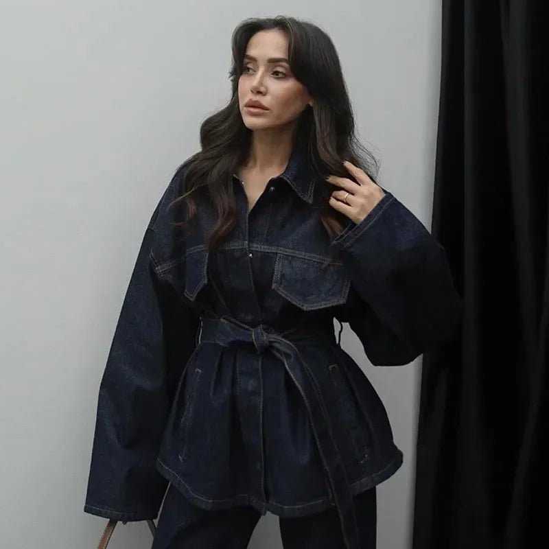 Vintage Damen Denim Set mit Gürtel – Jeansjacke & Gerade Hose | Herbst Streetwear 2025