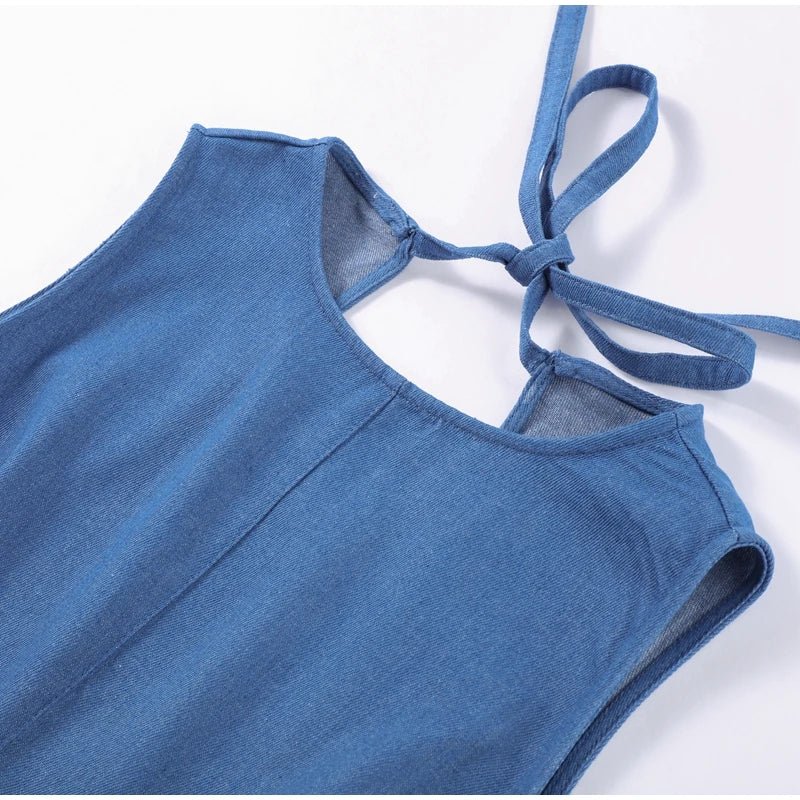 Vintage Damen Sommerkleid – Rückenfrei, Denim, Blau, Lässig
