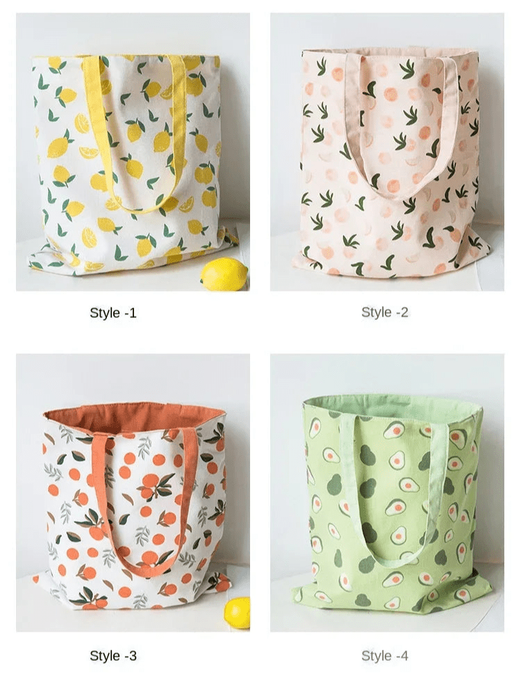 Wendbare Einkaufstasche aus Canvas – mit Frucht-Prints